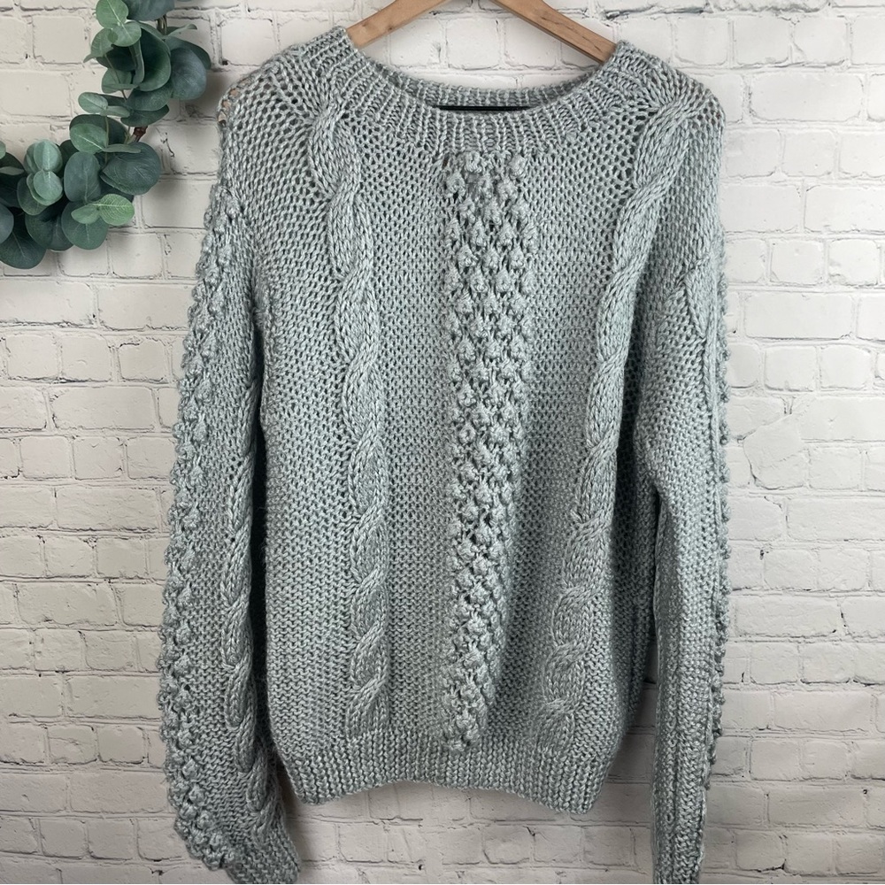 IT'S PURE GOULD Knitted by Hand Cable Knit Knotted Pullover Sweater size L
